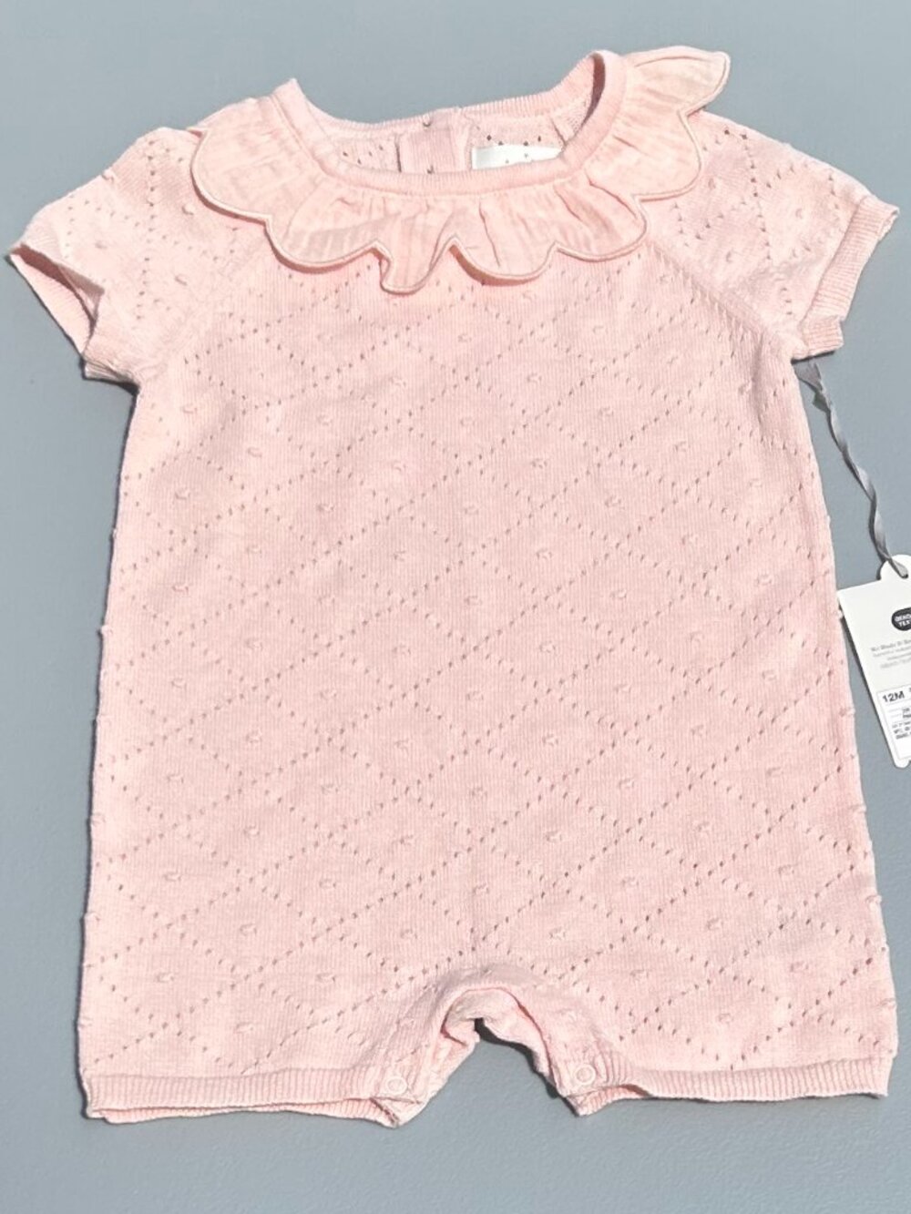 Cloud Island™ Baby Girls' Short Sleeve Ruffle Collar Sweater Romper - Pink 12M
